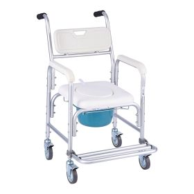 VEVOR Bedside Commode Chair with Wheels, 350 lbs Capacity, 4-in-1 Portable Toilet and Raised Toilet Seat with Padded Seat/Backrest/Flip-up Footre