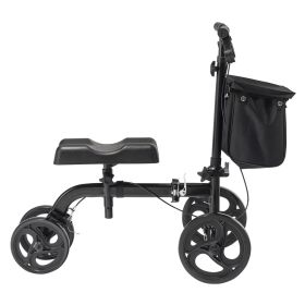 VEVOR Folding Knee Scooter, Carbon Steel Steerable Knee Walker with Height-Adjustable Handlebar & Knee Pad, All-Terrain Solid Wheels, Dual Brakes