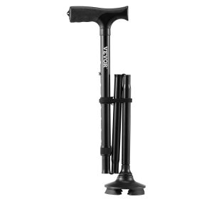 VEVOR Walking Cane for Man Woman, Folding Walking Stick with 8-Level Adjustable Height, 4-Pronged Pivoting Base