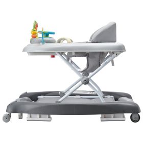 VEVOR 4-in-1 Baby Walker, Foldable Baby Activity Center on Wheels, 3 Adjustable Height, Music & Toys Tray (Functional Morphology: 4 in 1, Color: Gray)