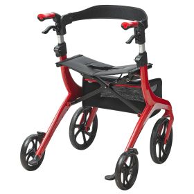 VEVOR Folding Rollator Walker for Seniors and Adults, Lightweight Aluminum Rolling Walker with Seat and Adjustable Handle (Color: Red)